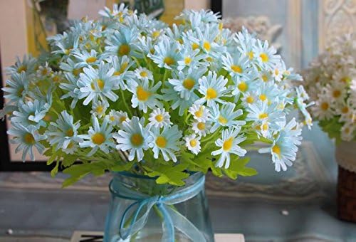 QuYTO Chamomile Silk Flower Home Wedding Hotel Office Party Garden Craft Art Decor (About 11 in, Blue,)