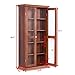 Tangkula Multimedia DVD/CD Storage Cabinet, Wooden Media Storage Cabinet, Multi-Functional Home Furniture Media Storage Tower with Tempered Glass Door, Brown