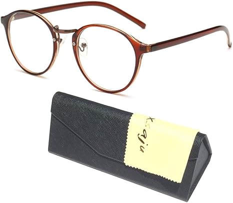 Amazon Co Jp だてめがね メンズ レディス 丸型 眼鏡 クリアレンズ シンプルデザイン ボストン型 折りたたみ メガネケース クリーニングクロス付き ブラウン ホビー