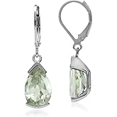 Silvershake 12X8mm Pear Shape Gemstone White Gold Plated or Yellow Gold Plated 925 Sterling Silver Drop Dangle Leverback Earrings Jewelry for Women
