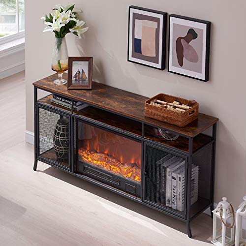 VECELO TV Stand with Electric Fireplace Console Table for Living Room