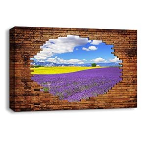Lavender View Shot Through Bricks Painting Artwork for Home Framed