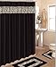 4 Piece Bath Rug Set/ 3 Piece Black Zebra Bathroom Rugs with Fabric Shower Curtain and Matching Rings