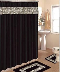 Amazon.com: 4 Piece Bath Rug Set/ 3 Piece Black Zebra Bathroom Rugs with Fabric Shower Curtain 