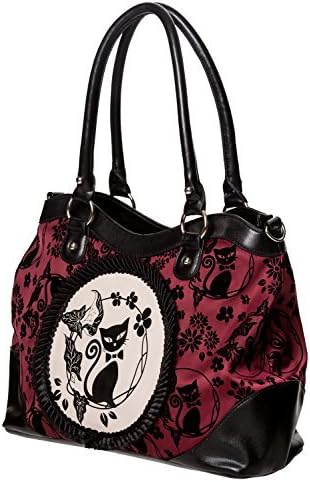 1950s Handbags, Purses, and Evening Bag Styles Banned Apparel Phoenix Cat Kitty Floral Flocked Rockabilly Handbag £31.95 AT vintagedancer.com