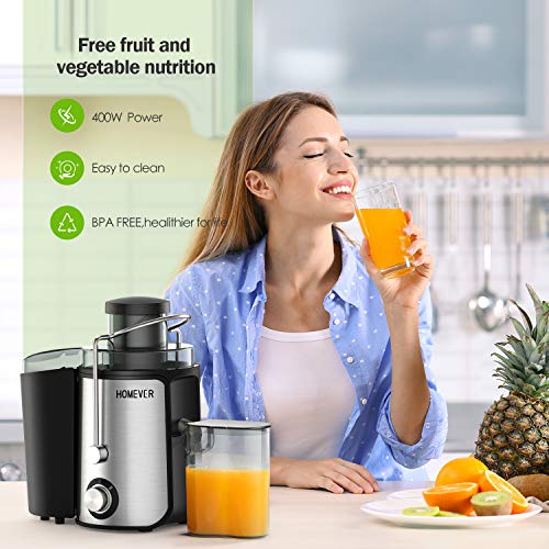 Homever Juicer for Fruits and Vegetables, Centrifugal Juicer with Juice Cup, Wide Mouth Juice Machine, BPA-Free Stainless Steel 2 High Speed Juicer, Easy to Clean, Dishwasher Safe, Anti-slip Function