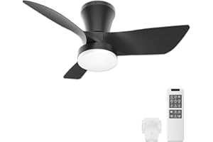 Bridika Ceiling Fans with Lights and Remote,30 inch Quiet Low Profile Ceiling Fan with Light with 3 Colors Dimmable LED,6-Speed Reversible Black Ceiling Fans with Lights for Bedroom,Kitchen