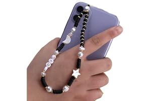 SYSUII Beaded Phone Lanyard Wrist Strap,Kawaii Love Heart Letters Star Moon Beaded Phone Charm Colorful Rainbow Phone Chain Strap for Women Girl Pearl Bracelet Keychain Cute Phone Decoration,Black