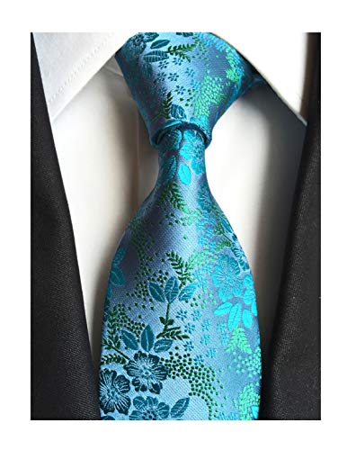 Mens Teal Blue Ties Floral Fashion Woven Silk Paisley Party Formal Necktie Gifts