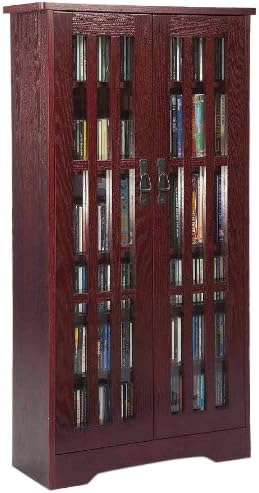 Leslie Dame High Capacity Inlaid Glass Mission Style Multimedia Storage Cabinet Cherry Amazon Co Uk Kitchen Home