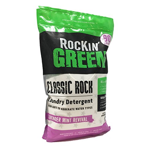 Natural HE Powder Laundry Detergent by Rockin' Green, Perfect for Cloth Diapers, Classic Rock Formula for Normal Water, Up to 90 Loads Per Bag, 45 oz, Lavender Mint Revival Scent