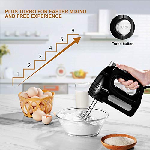 Hand Mixer Electric 6 Speed Mode, TIBEK Hand Held Mixer 300W with Turbo Button and 4 Stainless Steel Attachments (2 Beaters and 2 Dough Hooks), One Button Eject Design - Thumbnail 2