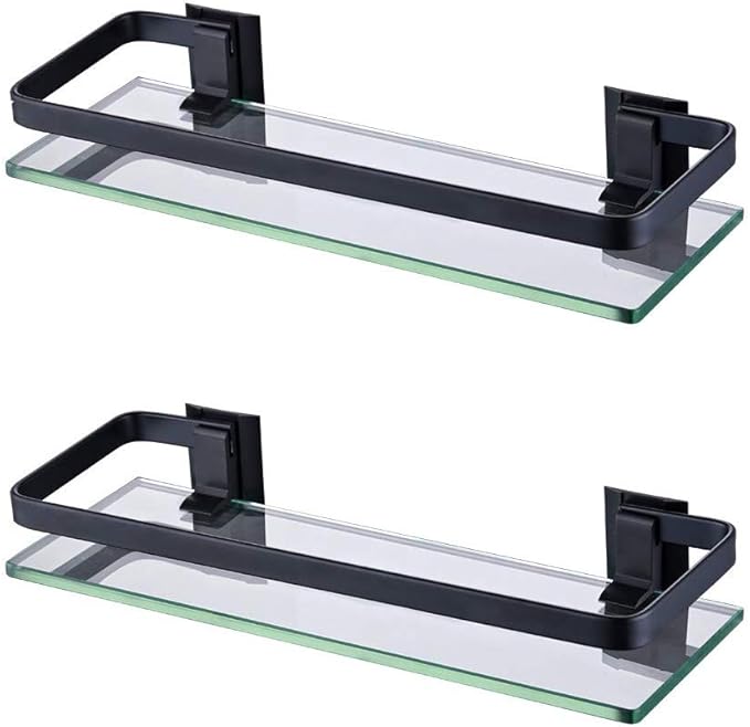 KES Bathroom Glass Shelf Aluminum Black Extra Thick Tempered Glass