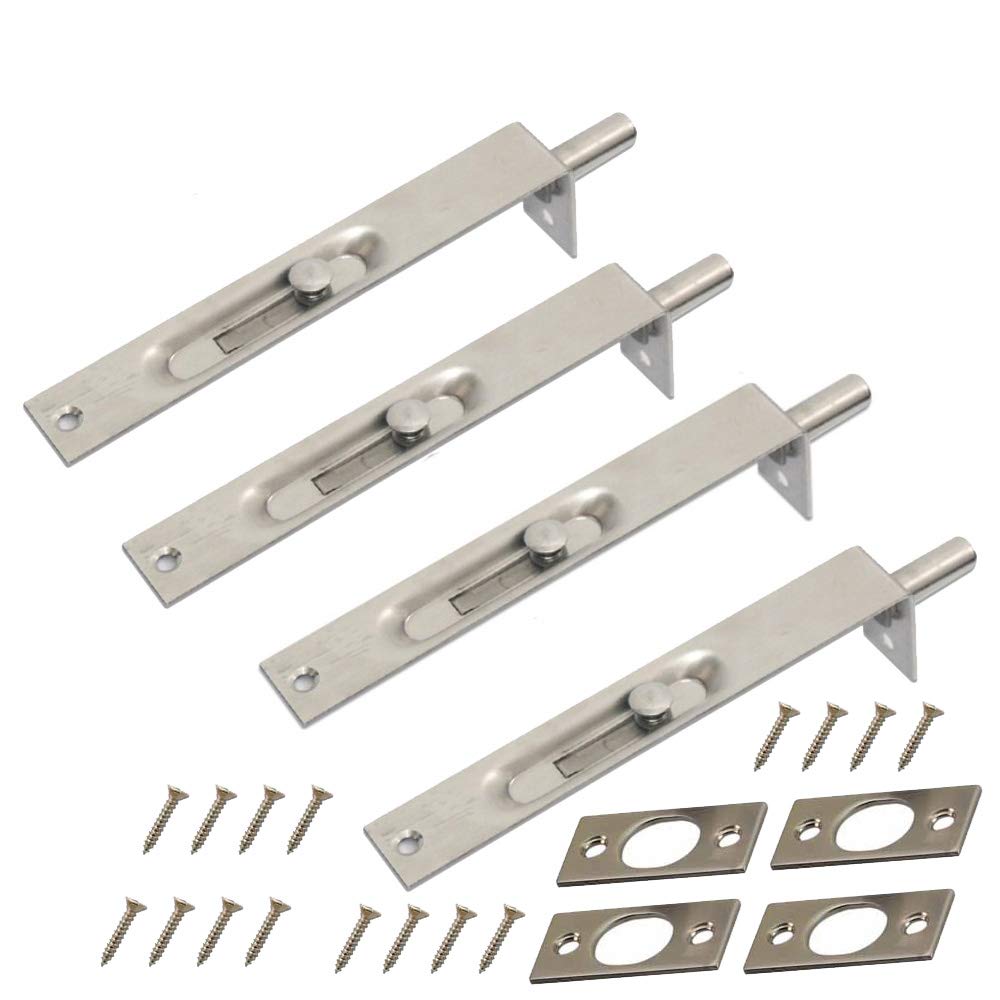 2 Pairs NUZAMAS Door Flush Bolt 6 inch (15cm) - Heavy Duty Stainless Steel Door Edge Lever Slide Bolt Latch Lock, Primary Secondary Doors, Double-Open Security