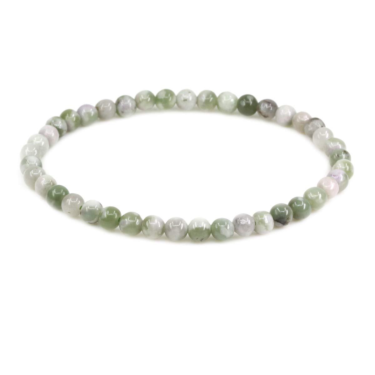 CHENYUE Natural Green Peace Jade 4mm Round Beads Stretch Bracelet 7" Unisex