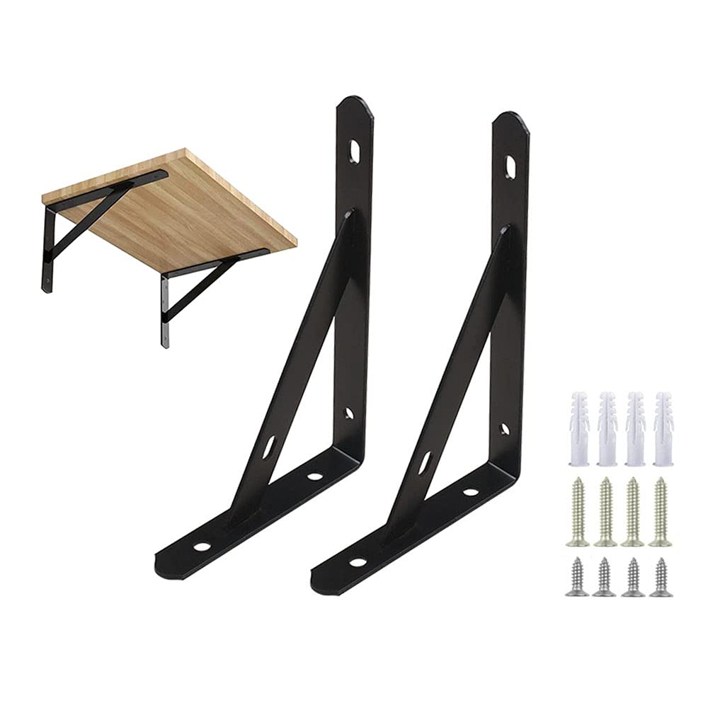 BuxiuGK 2 Pcs Shelf Bracket Stainless Steel, Heavy Duty Right Angle Shelf Supports Wall Hanging with Screws,Matte Black 6 Inch