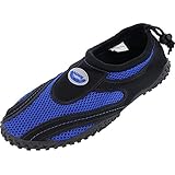 Women's Easy USA Wave Water Shoes Pool Beach Aqua Socks, Yoga , Exercise , Dance (8, Black/Royal 1185L)