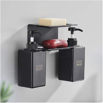 Amazon ホテルのための黒い液体ソープディスペンサーセット パンチフリー450ミリリットルダウンシャワージェルシャンプープッシュのための浴室の石鹸コンテナ 01 Bl Ock ソープ シャンプー用ディスペンサー