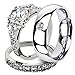 Marimor Jewelry His and Her 3 Piece Stainless Steel 2.50 Carat Cubic Zirconia Bridal Set and Men's Wedding Band