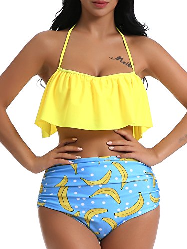 high waisted two piece swimsuit yellow