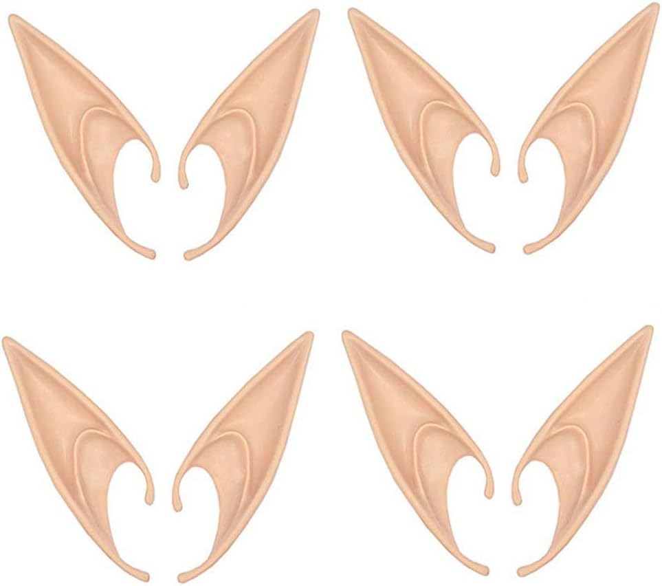 Beikalone 4 Pairs Halloween Fairy Goblin Ears, Soft Latex Elf Ears, Cosplay Party Props Accessories