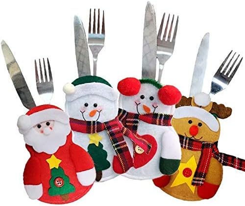 4 Suit Christmas Table Decorations Christmas Silverware Holder Santa Suit Dinner Flatware Holders