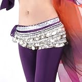 BellyLady Belly Dance Hip Scarf, Multi-Row Silver Coin Dance Skirt