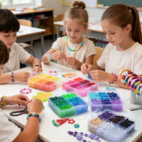 Simetufy 6000Pcs Pony Beads, 30 Colors 6x9MM Kandi Beads Bulk for Crafts Bracelet Making Hair Braiding Jewelry Key Chains DIY Crafts Gifts (3.44lb, Stack Box)