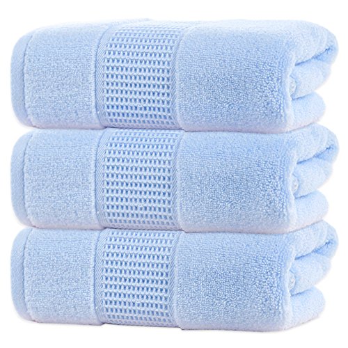 Pidada 100% Cotton Hand Towels Super Soft Highly Absorbent Luxury Towel for Bathroom 13 x 29 Inch Set of 3 (Blue)