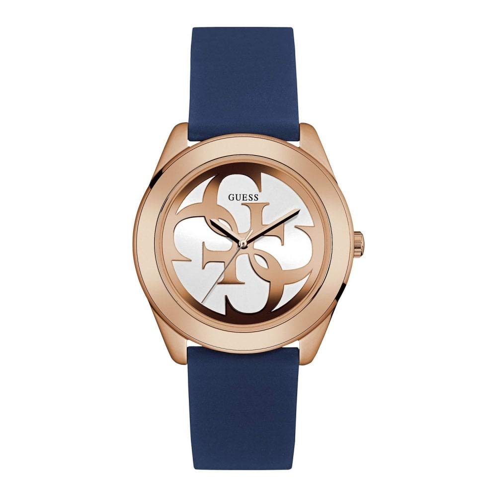 Guess Womens Analogue Watch G-Twist with Silicone Strap,Blue/Rose Gold