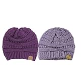 Trendy Warm Chunky Soft Stretch Cable Knit Slouchy Beanie Skully HAT20A (One Size, 2 PACK PURPLE/VIOLET)