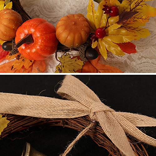 FUTUREPLUSX Wreath Autumn Harvest Maple Leaf, Artificial Pumpkin Maple Leaves Berries Fall Christmas Thanksgiving Harvest Wreath with Bell