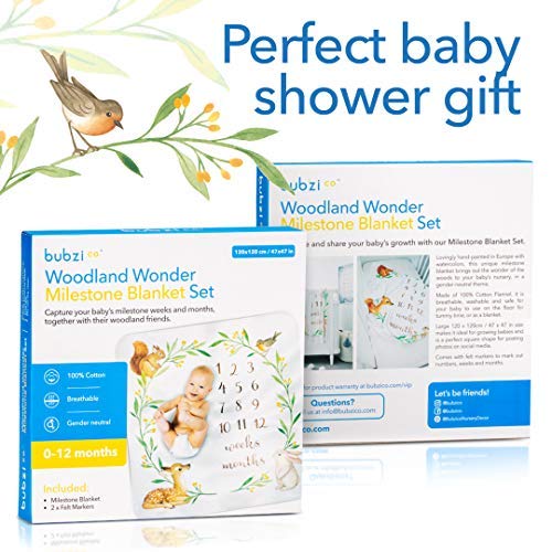 Bubzi Co Couverture Bebe Monthly Milestone I Lit Enfant Aquarelle Foret Creche Tapis De Sol I Meilleur Cadeau Naissance Personnalise Unisexe Nouveau Ne Fond Photo I Cadeau Baby Shower Kuche Haushalt Wohnen
