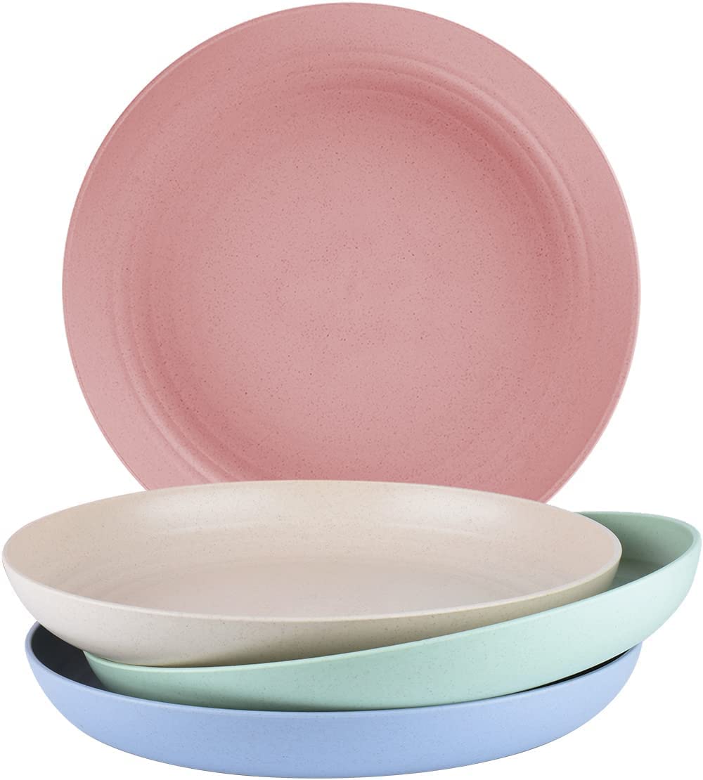 hombrima 10" Family Dinner Plates, 4 Pack Unbreakable Plates Dishwasher and Microwave Safe, BPA Free, Green and Healthy for Toddler Kids Adults (10'')