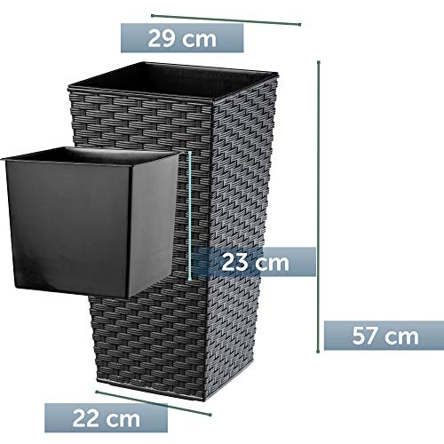 KADAX Blumentopf, Blumenkübel aus Kunststoff, Pflanzkübel für Blumen, Innen- und Außenbereich, Garten, Balkon, Terrasse, Haus, wetterfest, Rattan Imitation (57cm Höhe, Grafit Rattan) – Bild 7