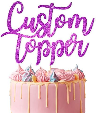 Personalised Cake Topper Happy Birthday Decorations Double Sided Glitter Card Any Text Customised Wedding Party Multicolour 1st 13th 16th 18th 21st 30th 40th 50th 60th 70th (Purple)