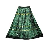 Womans Boho Skirt Green Tie- Dye Embroidered Gypsy Hippie Long Skirts