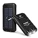 FLOUREON 10000mAh Solar Charger Power Bank Waterproof Portable External Battery Backup with Dual USB for Android iPad iPhone Cellphones, 2 LED Flashlight with Compass for Emergency(Black)