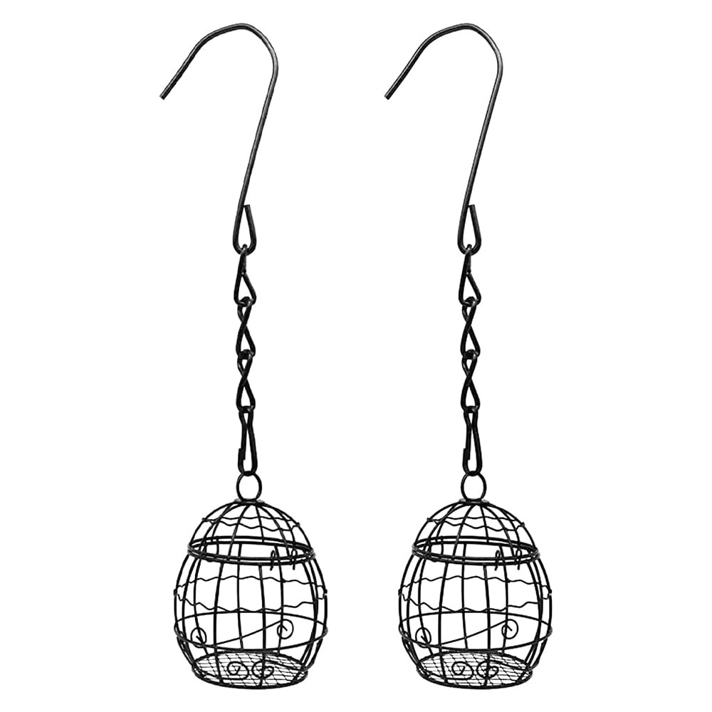 Namvo 2Pcs Metal Fat Ball Bird Holder Hanging Bird Feeder Holder Spherical for Outdoor Garden Wildlife Birds Finch Sparrow Robin (Black)