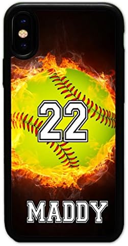 iPhone X Case, iPhone 10 Case, ArtsyCase Fire Softball Personalized Name Number Phone Case - iPhone X (Black)