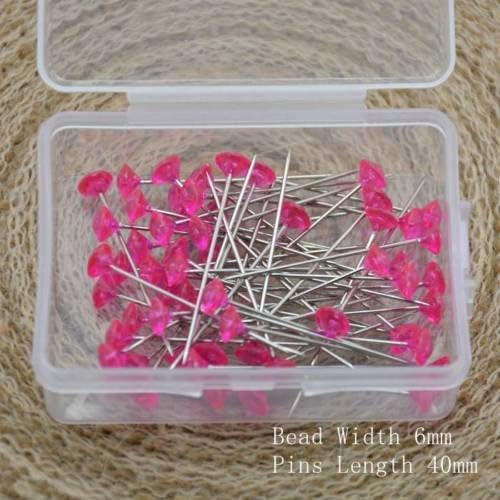 50 PCs, Straight Pins, Diamonte Pins Buttonholes Weddings Bouquets Assorted Colours DIY, Straight Pins With Diamond Heads (Fuchsia)