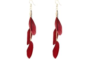 Heavstjer Fashion Piercing Jewelry Tassel Feather Dangle Drop Long Chain Earrings