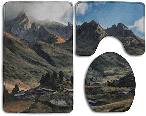 Mountain Family Flannel Non-Slip Bathroom Rug Mats Set 3 Piece Washable
