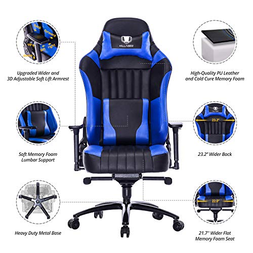 KILLABEE Memory Foam Gaming Chair, Adjustable Tilt Angle and 3D Arms Ergonomic HighBack Leather