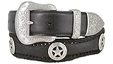 San Antonio Western Texas Star Conchos and Leather Scalloped Belt 1 1/2
