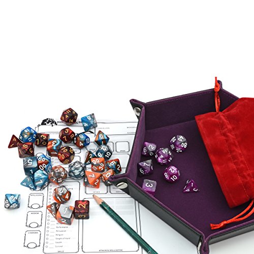 5 Assorted Colors Polyhedral Dice Set for Dungeons and Dragons DnD Pathfinder RPG Role Playing Games with Red Drawstring Dice Bag (Total 5 Sets) - Thumbnail 5