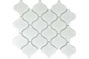Tenedos Snowy Glossy Arabesque Porcelain Tile – 11.38" x 12.25" Sheet for Wall, Backsplash, Bathroom, Shower Accent, White Patterned Look (1 Sheet)