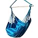 PRIME GARDEN Comfort Hanging Hammock Chair, Rope Swing Chair with 2 Cushions for Indoor or Outdoor -- Max. 275 Lbs/Seaside Blue Stripe