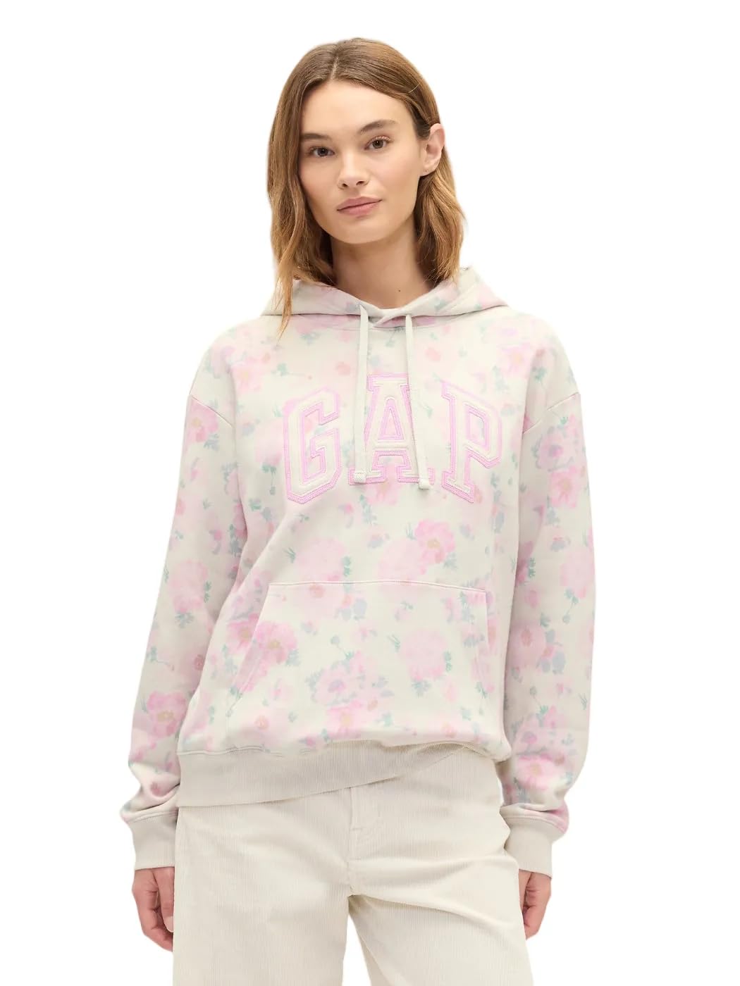GAP womens Logo Hoodie Hooded Pull-On Sweatshirt Pink Floral XS