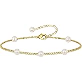 APOTRONI 14K Gold Plated Pearl Bracelet Tiny Pearls Bracelets for Women Dainty Adjustable Chain Layered Bracelets Bridesmaid Minimalist Jewelry Gifts